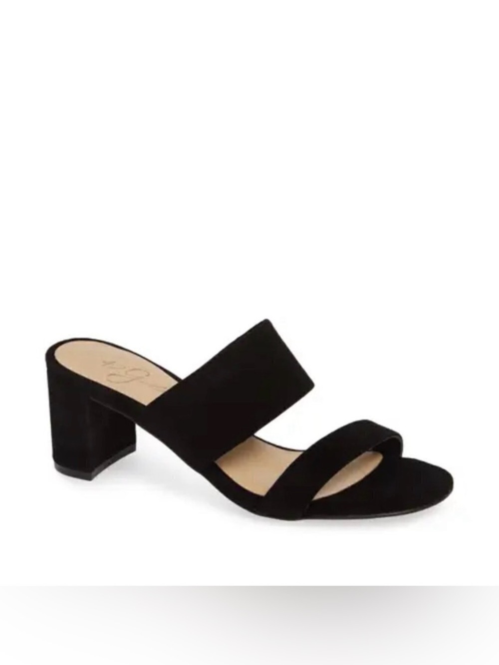 42 Gold Liya slide sandal double strap black suede block chunky heel shoe new 10